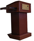 ps_1100_Podium_in_Cherry_on_oak_finish_with a_plauqe_and_slide_out_shelf